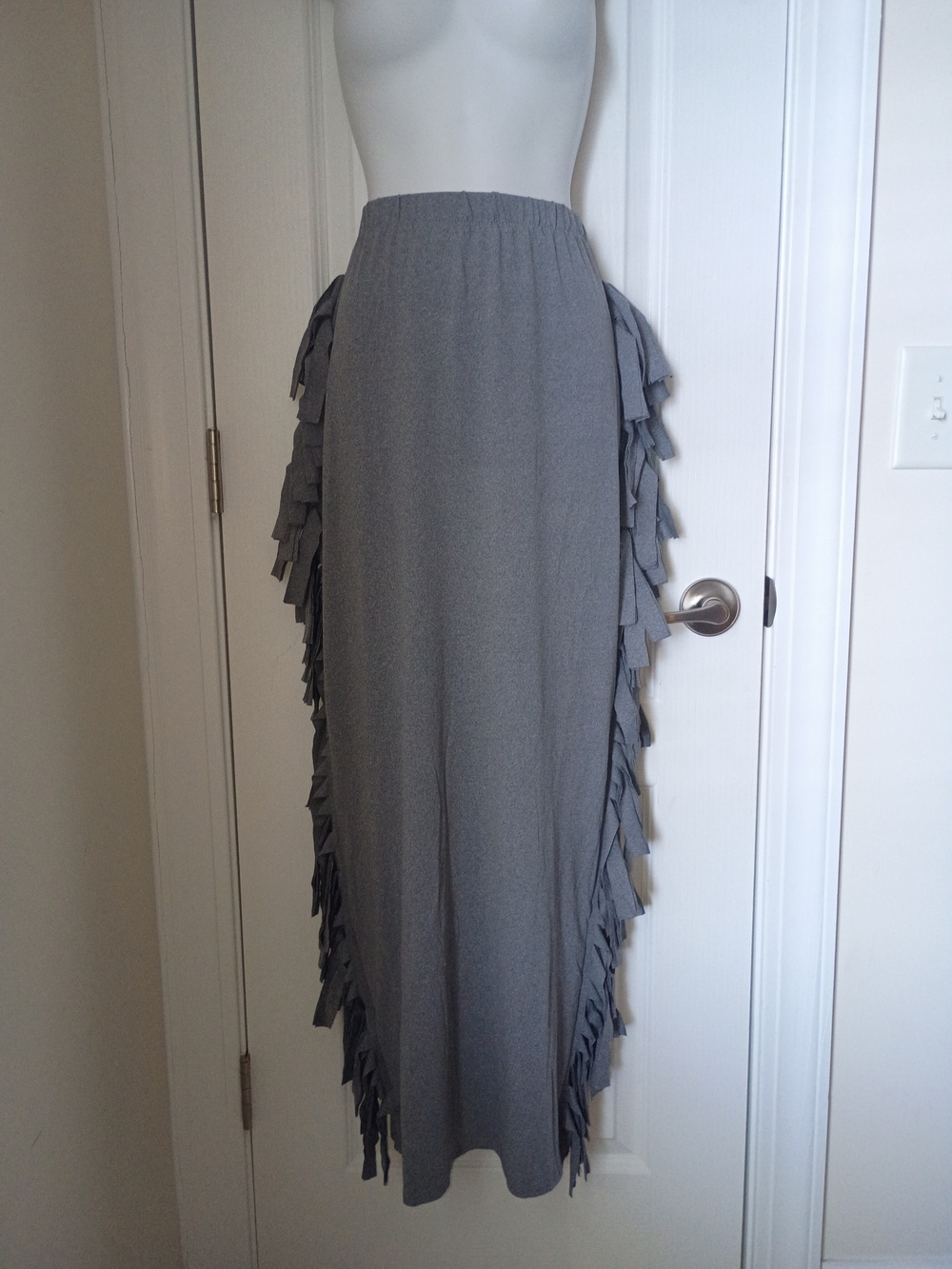 Gray Fringe Maxi Skirt